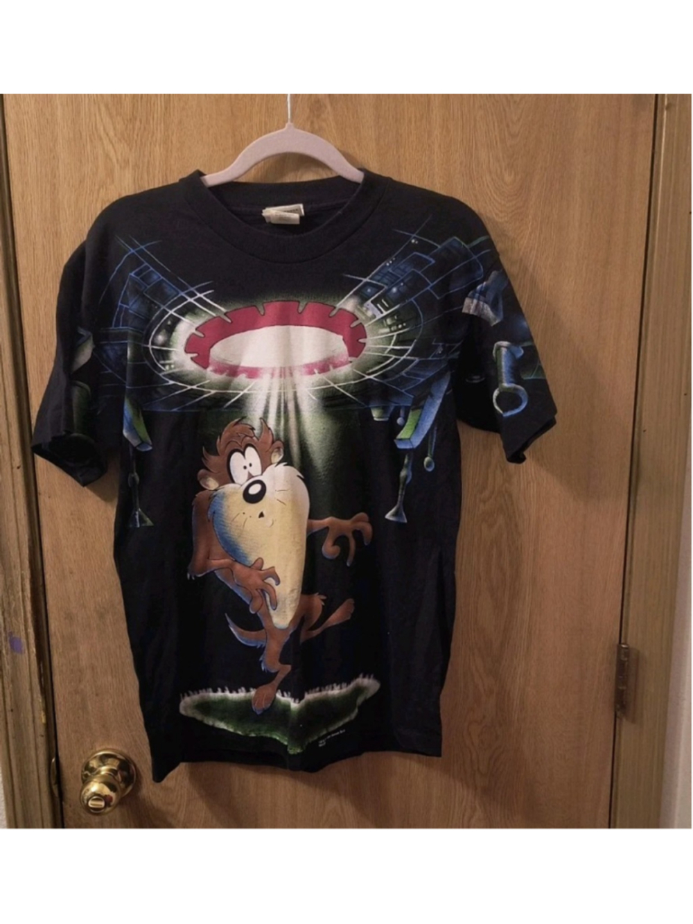 Vintage 90s Taz Alien Abduction T-Shirt Looney Tunes UFO Double Sided Medium...